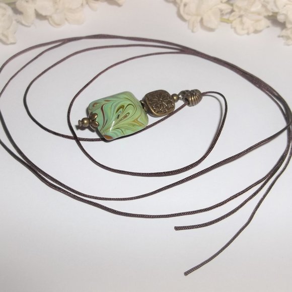 Boho Green & Brown Bronze Beaded Necklace Jewelry Gift For Her Handmade 6742 - Picture 5 of 10